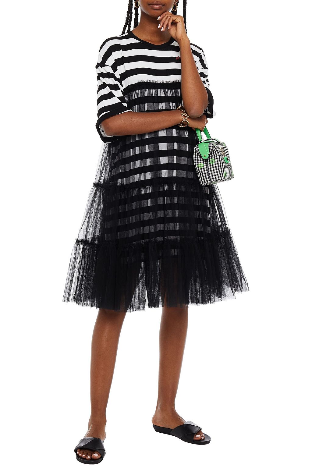 STELLA JEAN Layered printed cotton-jersey and tiered tulle mini dress