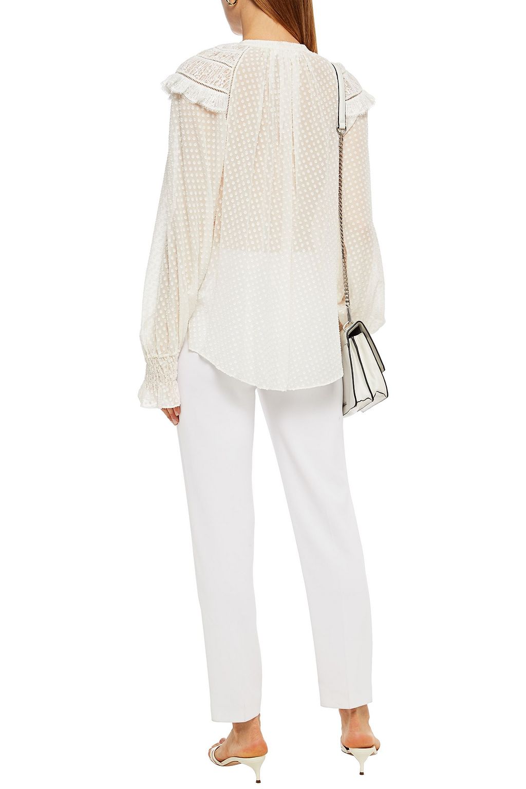 SIMKHAI Ruffle-trimmed fil coupé silk-blend blouse