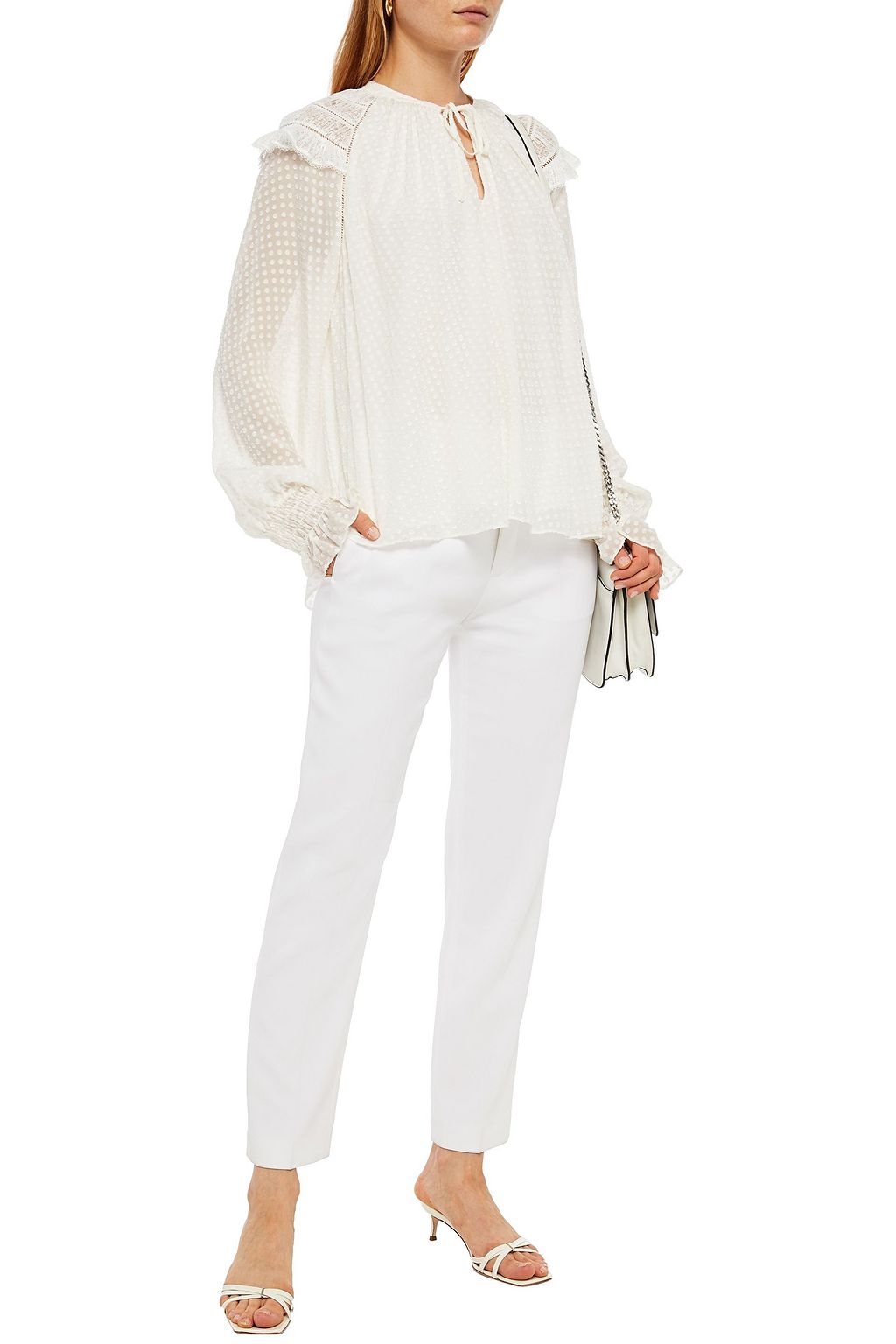 SIMKHAI Ruffle-trimmed fil coupé silk-blend blouse