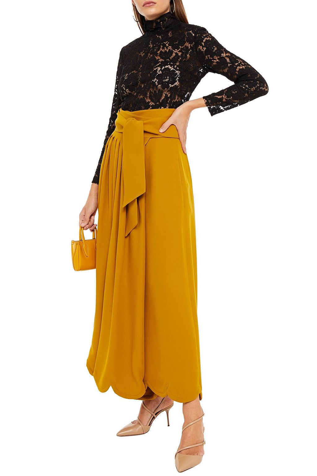 VALENTINO GARAVANI Layered tie-front silk-crepe wide-leg pants