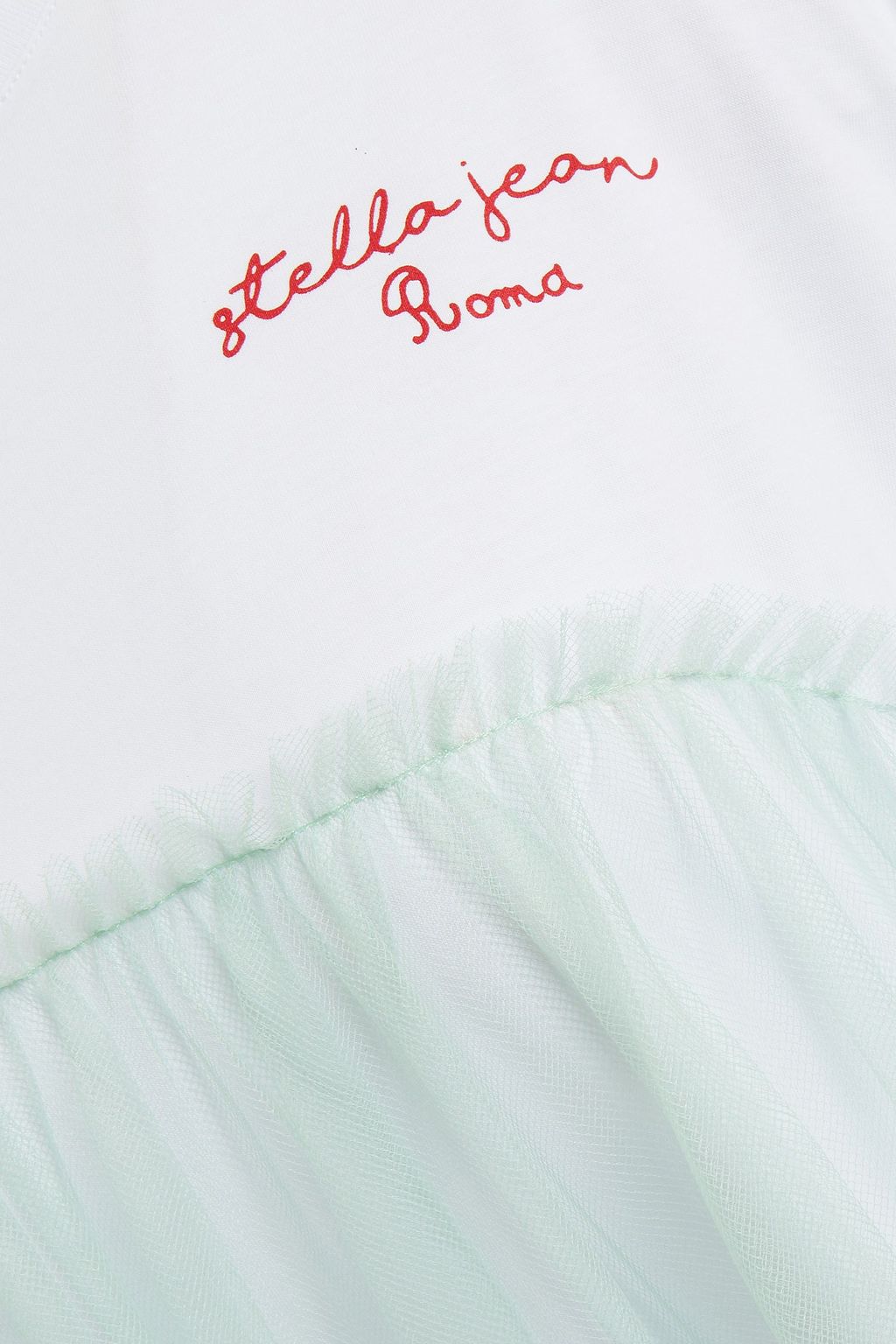 STELLA JEAN Layered printed cotton-jersey and tiered tulle mini dress