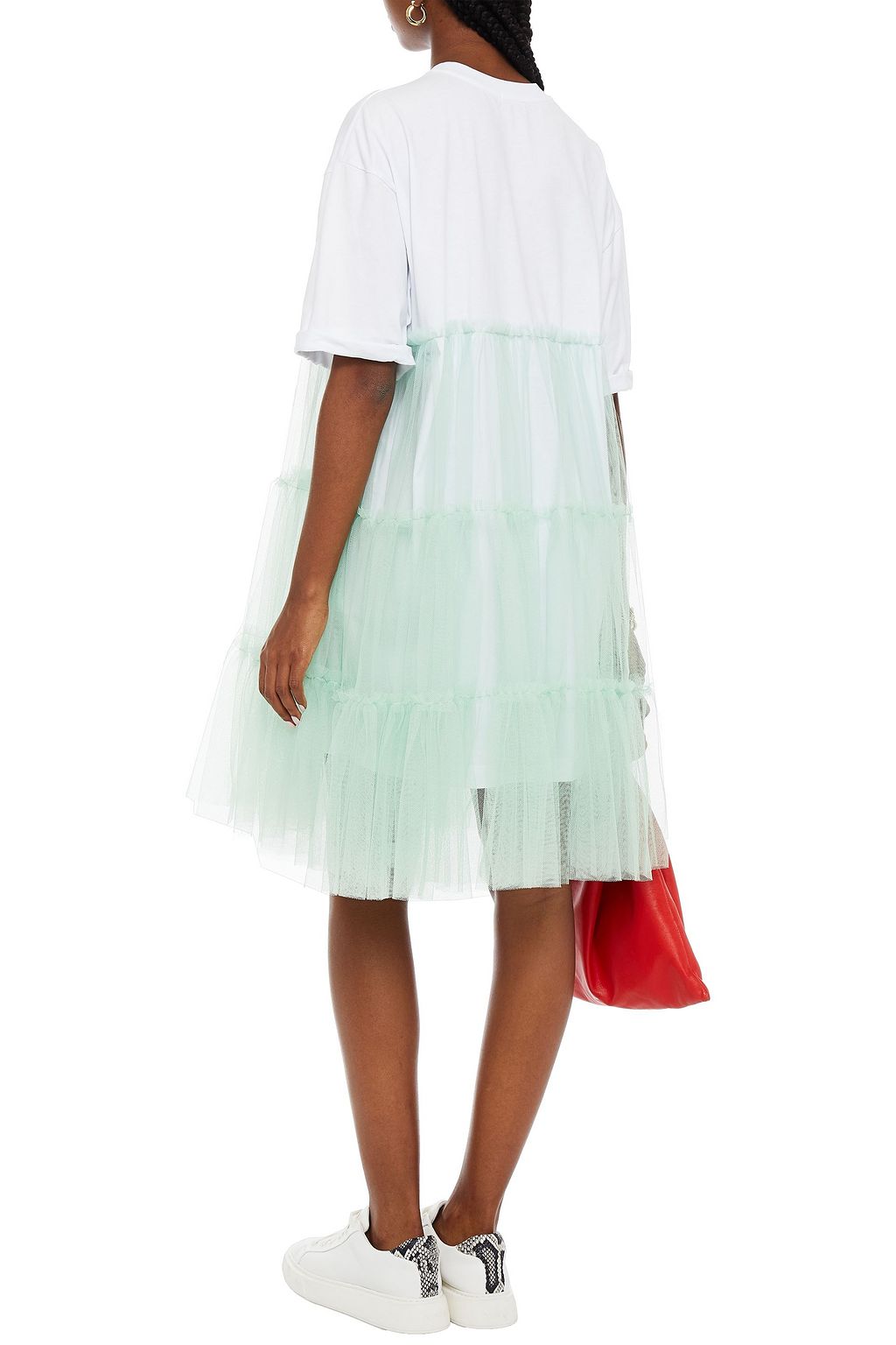 STELLA JEAN Layered printed cotton-jersey and tiered tulle mini dress