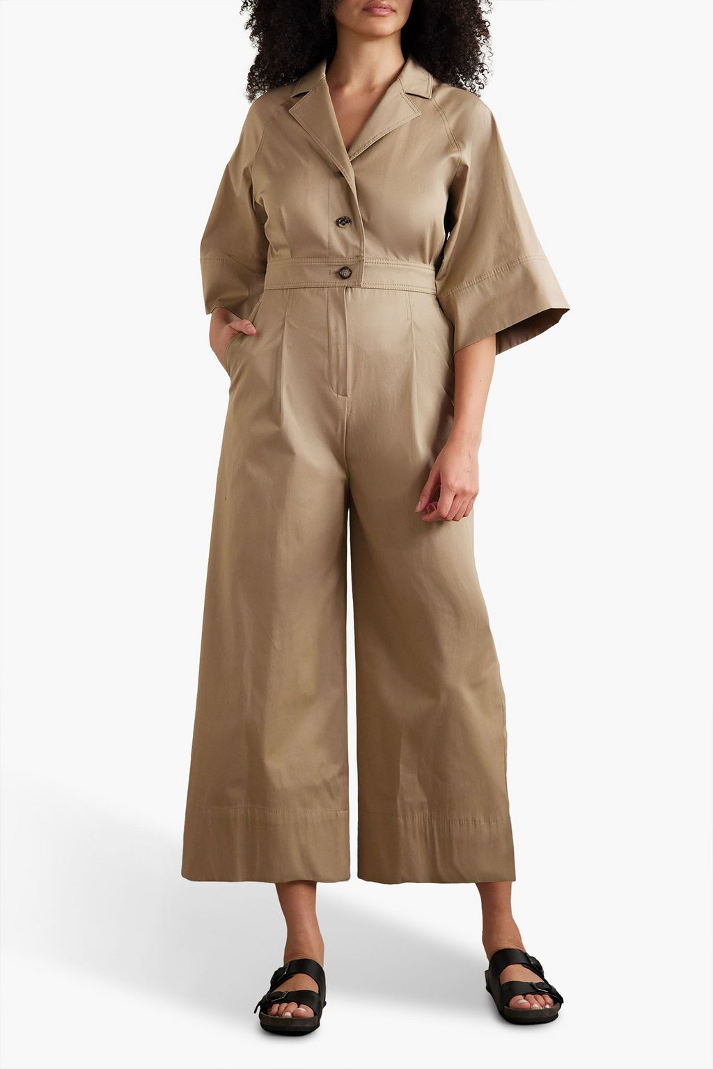 MAX MARA Cropped pleated cotton-blend twill jumpsuit