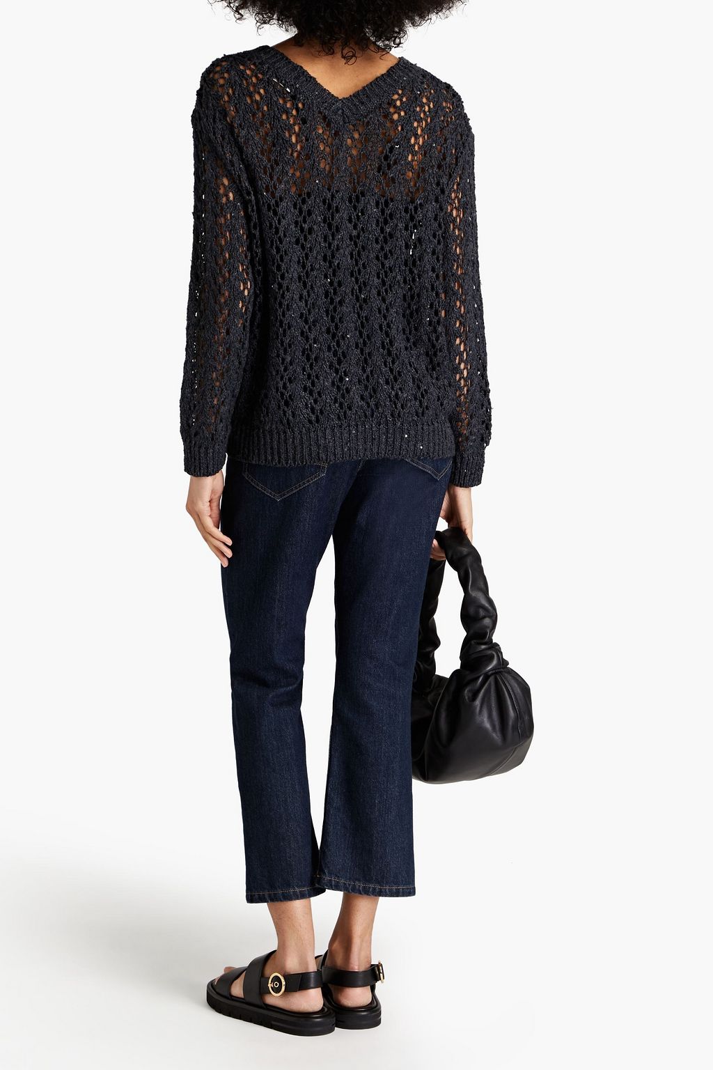 BRUNELLO CUCINELLI Embellished open-knit linen and silk-blend sweater