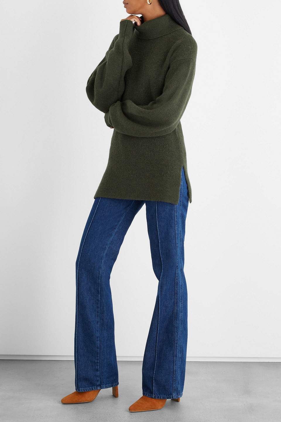 Iris & Ink Elayne Wool And Alpaca-blend Turtleneck Jumper In Army Green