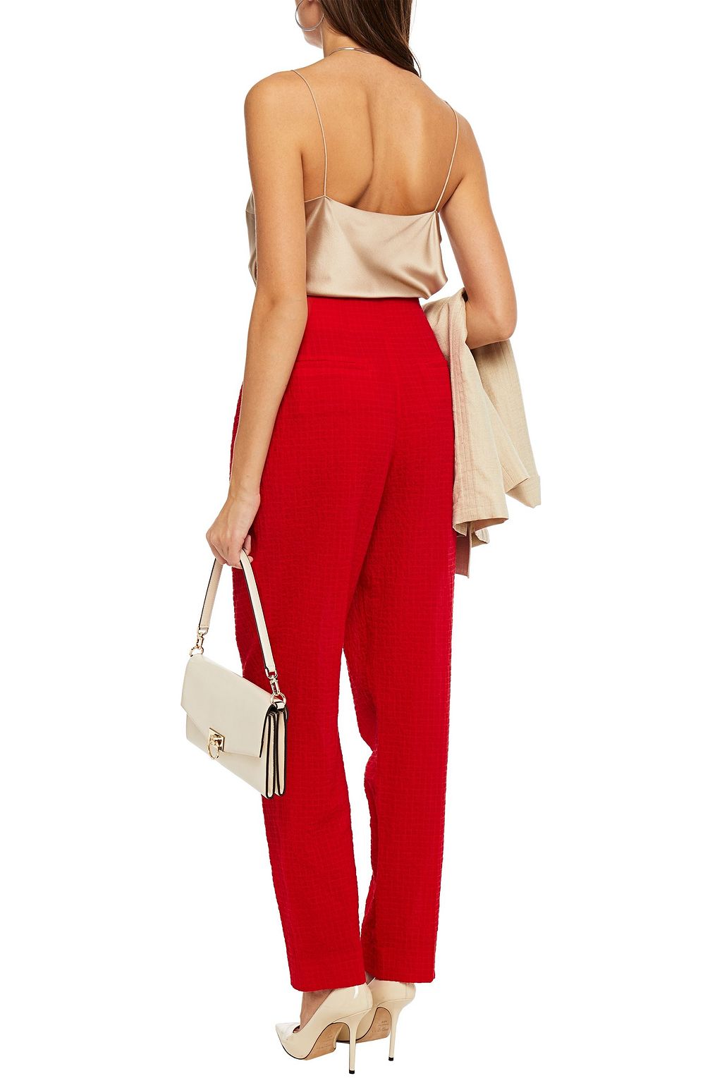 EMILIA WICKSTEAD Pleated checked cotton-blend cloqué tapered pants