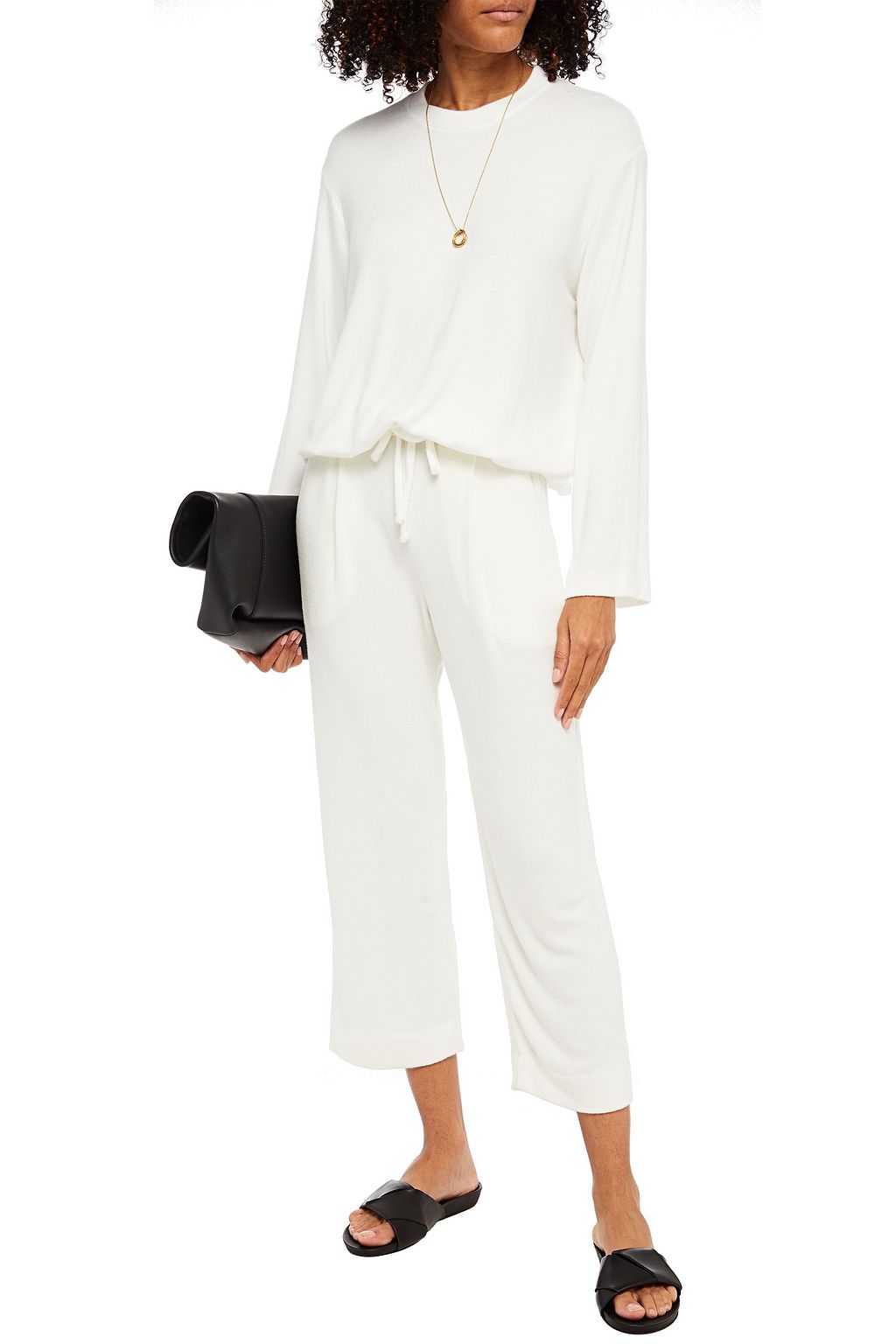LESET Lori cropped brushed stretch-jersey track pants
