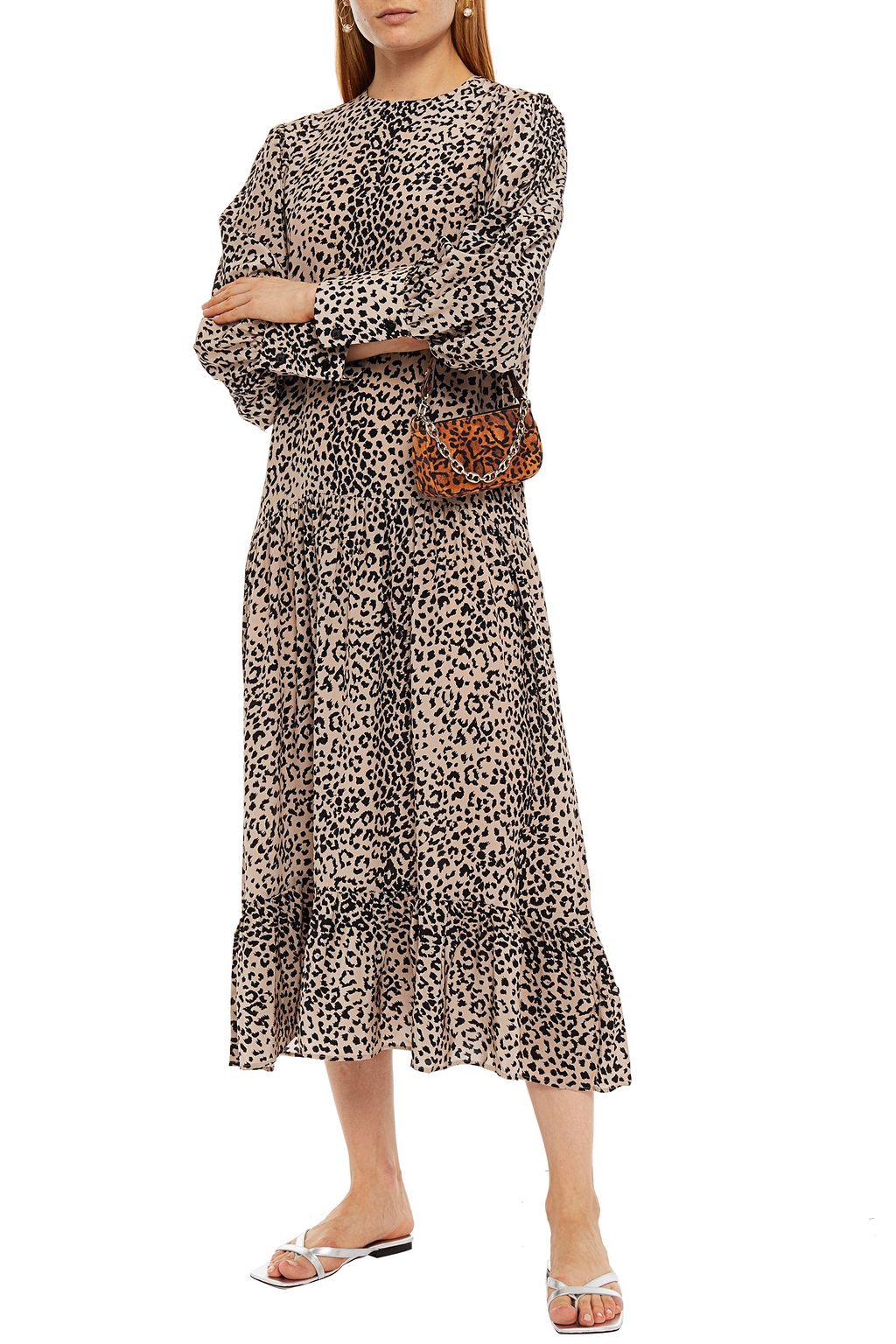 ÊTRE CÉCILE Leopard-print gathered silk crepe de chine midi dress