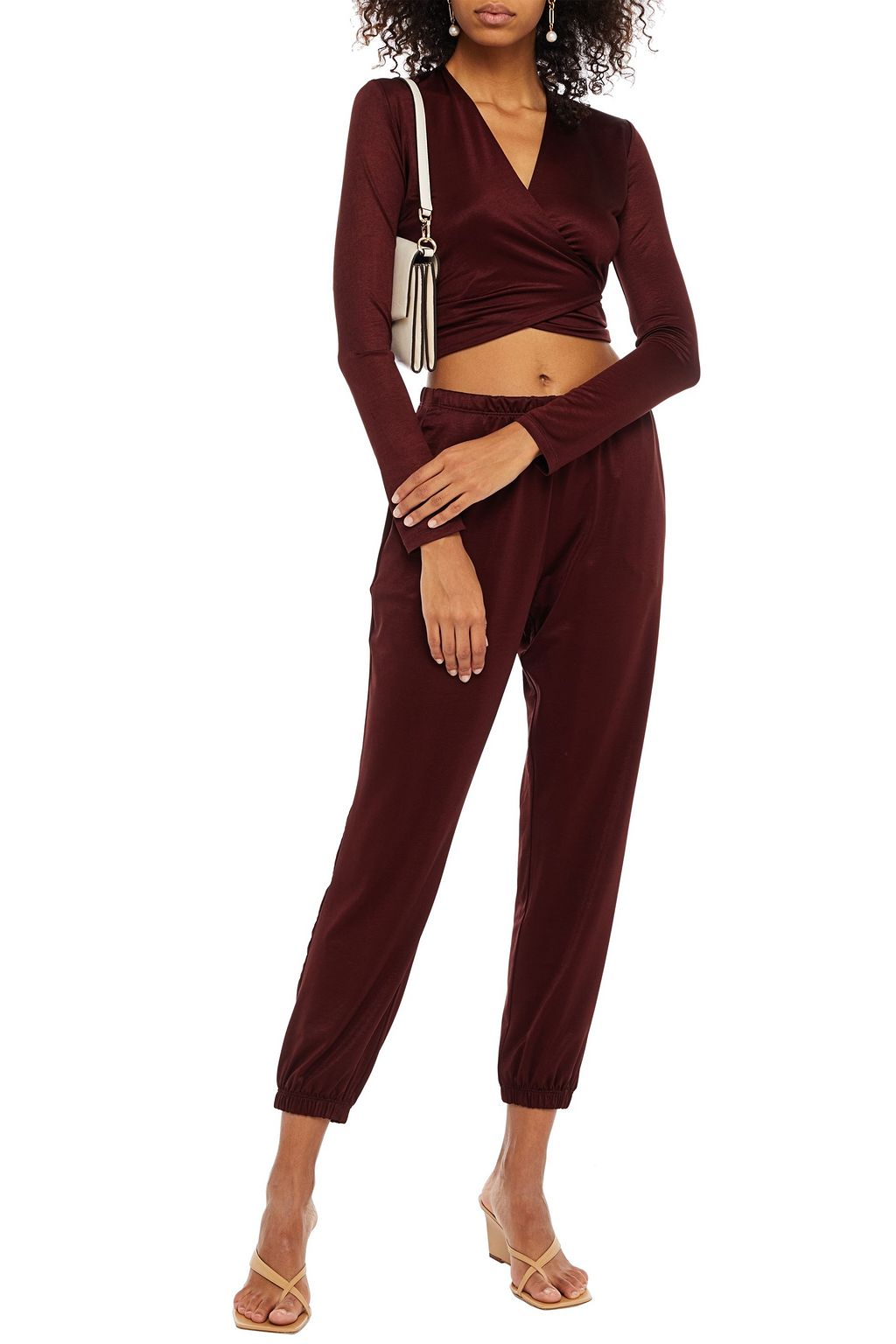 LESET Cropped jersey wrap top