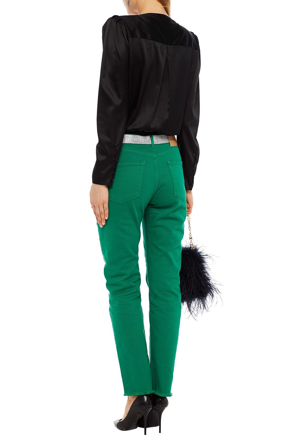 ALEXANDRE VAUTHIER Crystal-embellished frayed high-rise straight-leg jeans