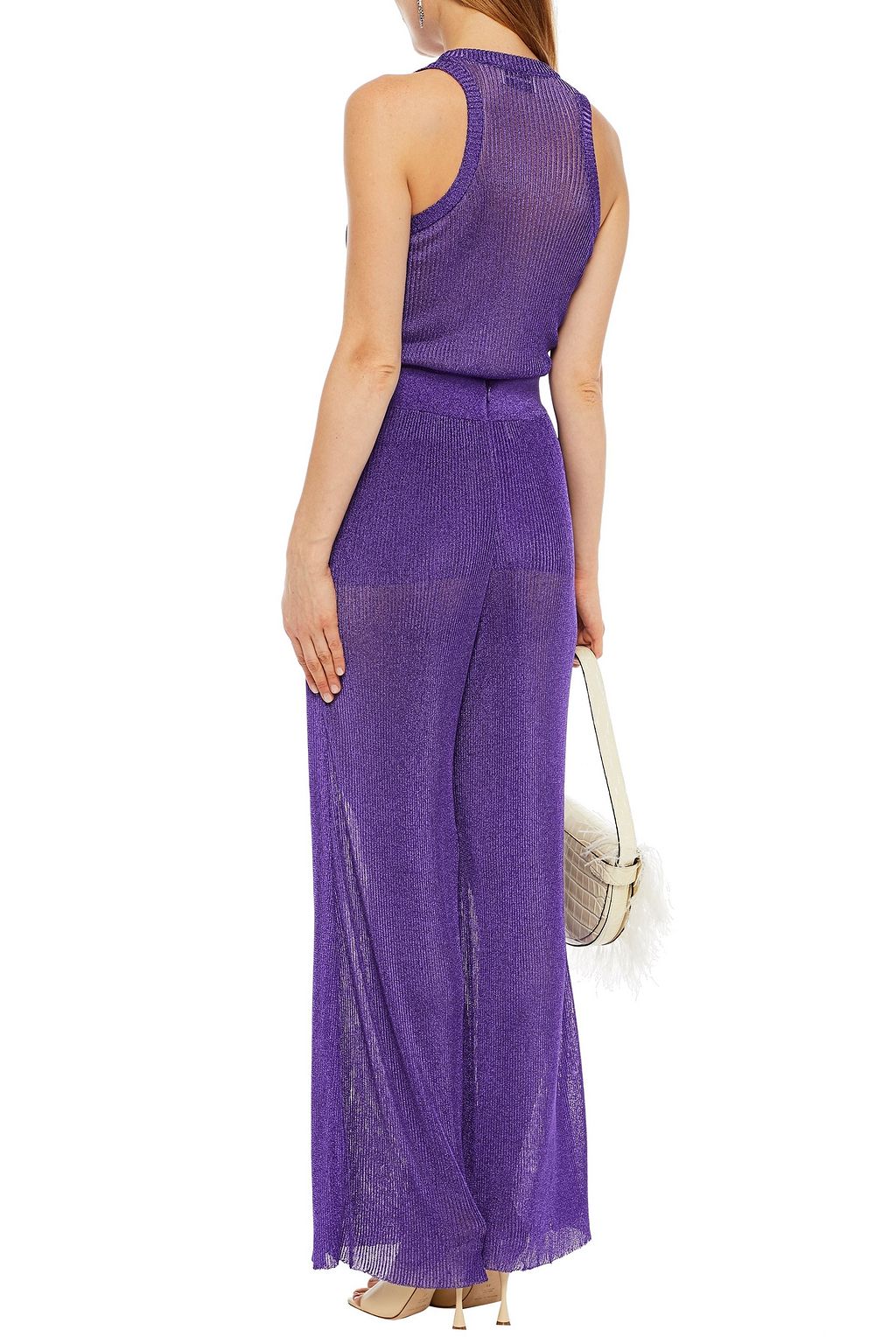 ALEXANDRE VAUTHIER Metallic ribbed-knit wide-leg pants