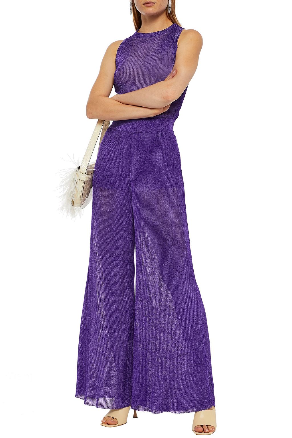 ALEXANDRE VAUTHIER Metallic ribbed-knit wide-leg pants