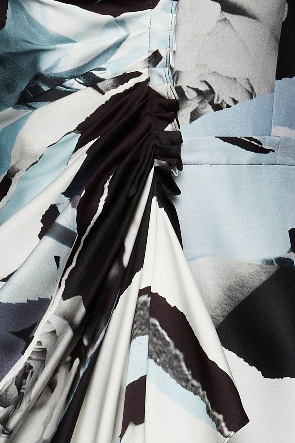 MCQUEEN Paneled draped printed twill and silk-satin midi dress