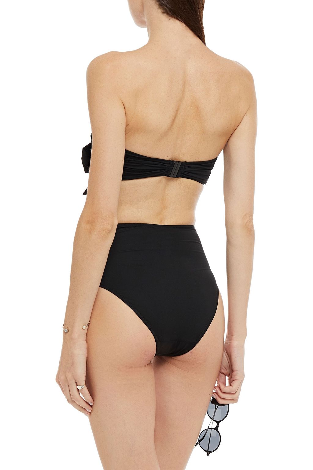 BONDI BORN Bow-detailed ruched bandeau bikini top