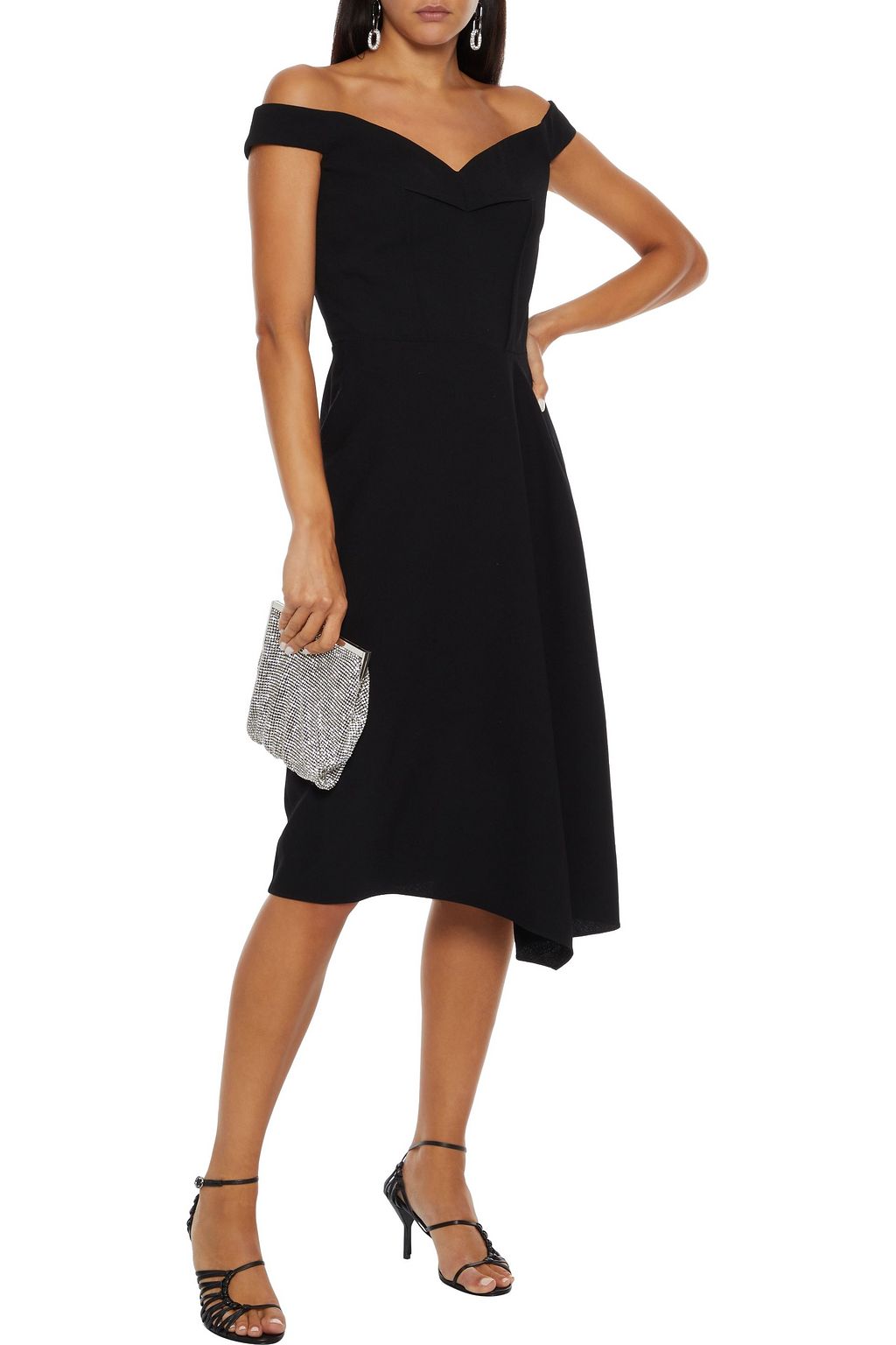MCQUEEN Off-the-shoulder draped wool-blend crepe dress