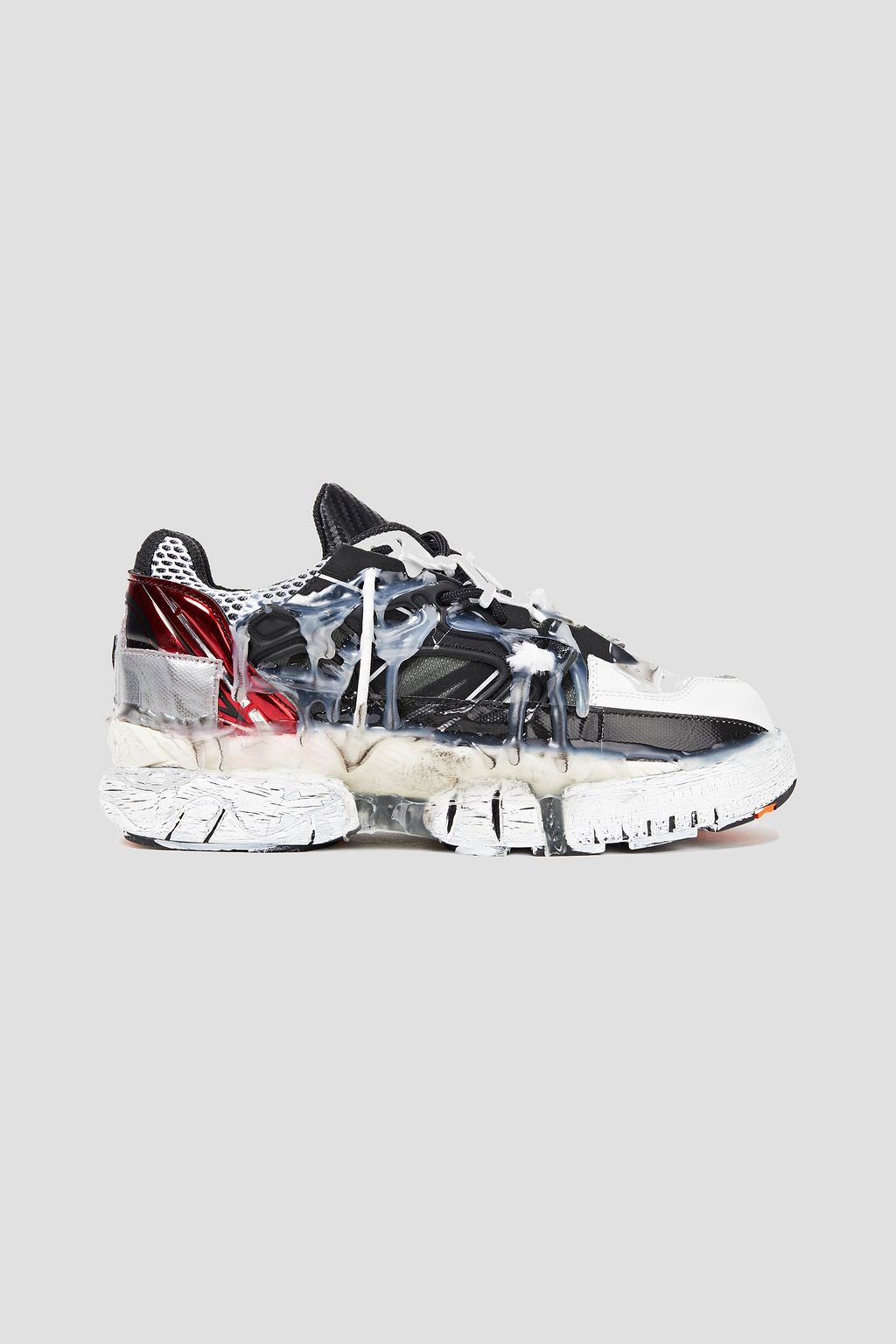 MAISON MARGIELA Fusion distressed mesh-trimmed painted leather sneakers ...