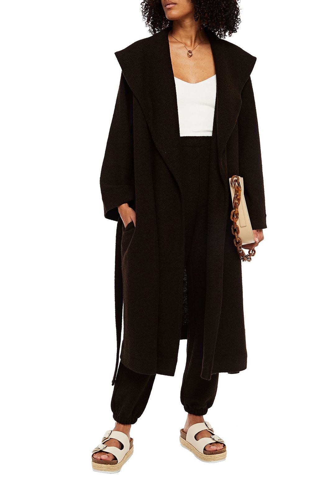 LESET Bella belted wool-blend bouclé coat
