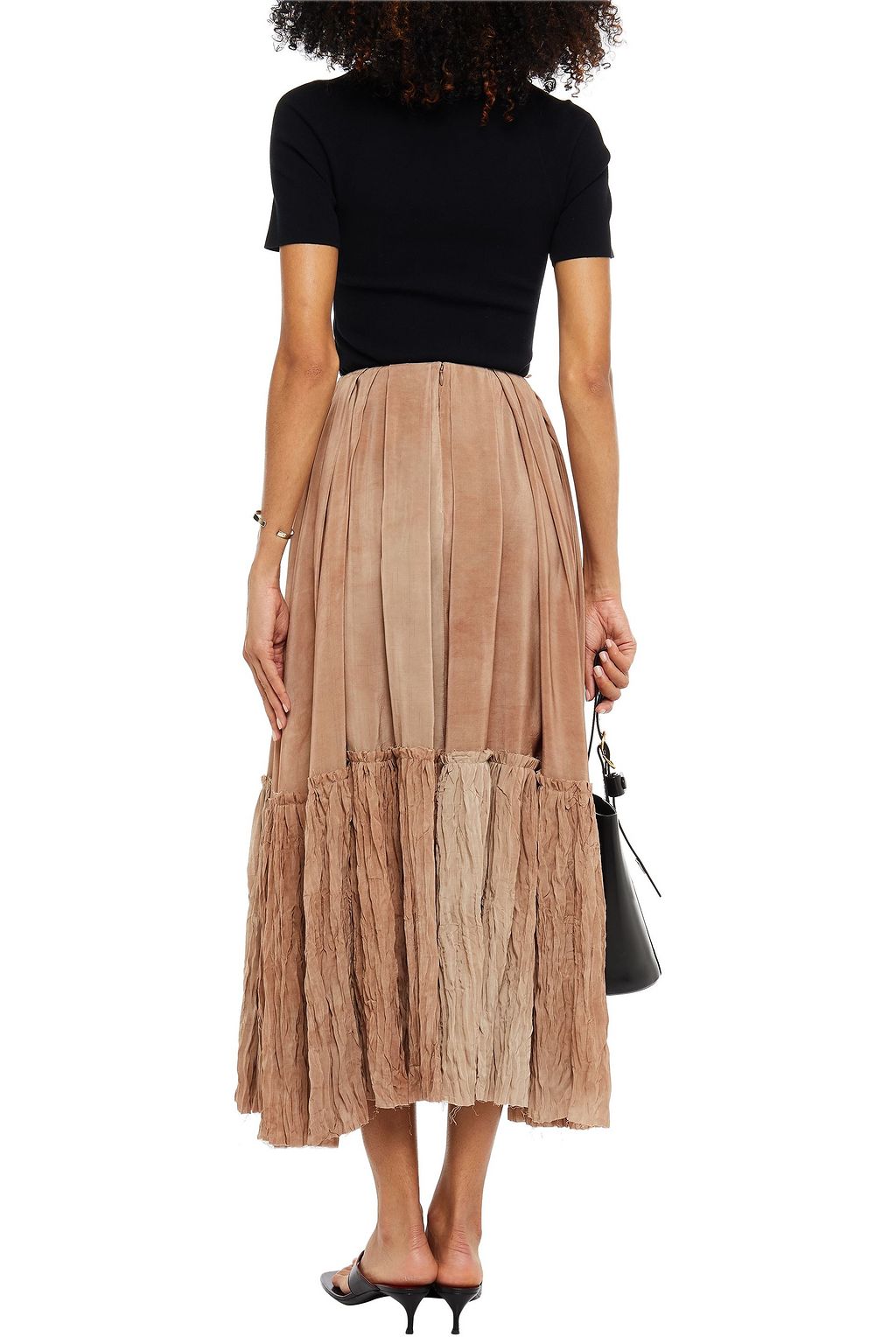 KHAITE Remy pleated crushed-crepe midi skirt