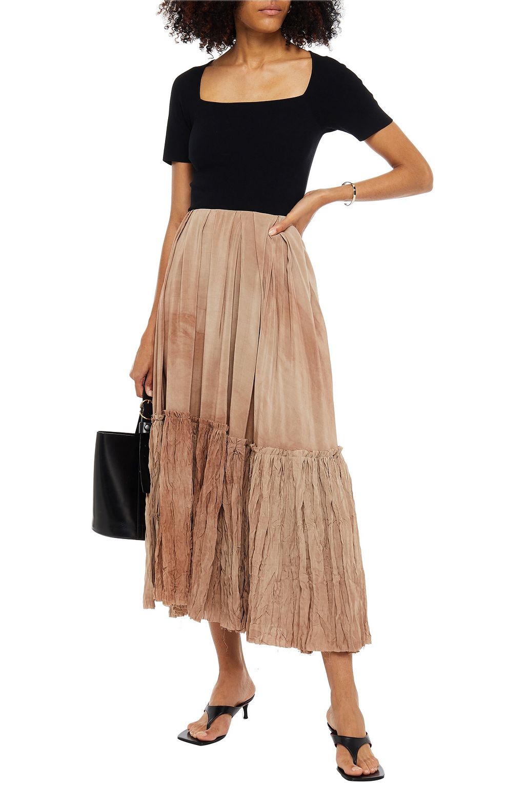 KHAITE Remy pleated crushed-crepe midi skirt