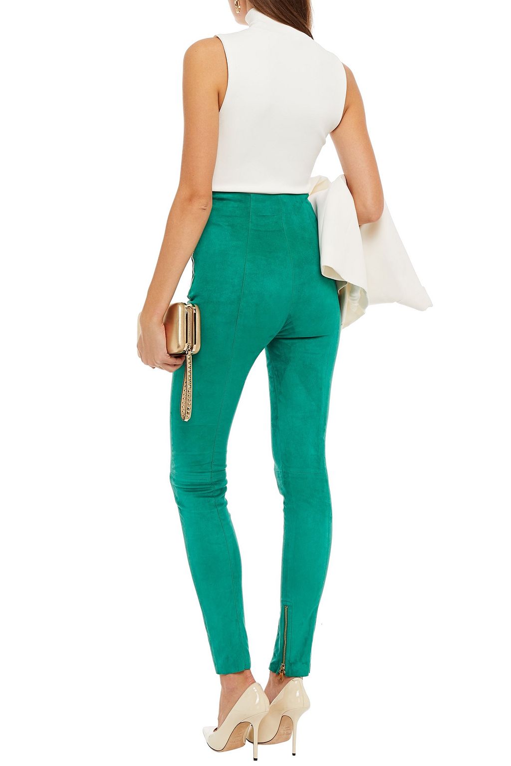 BALMAIN Eng geschnittene Hose aus Stretch-Veloursleder