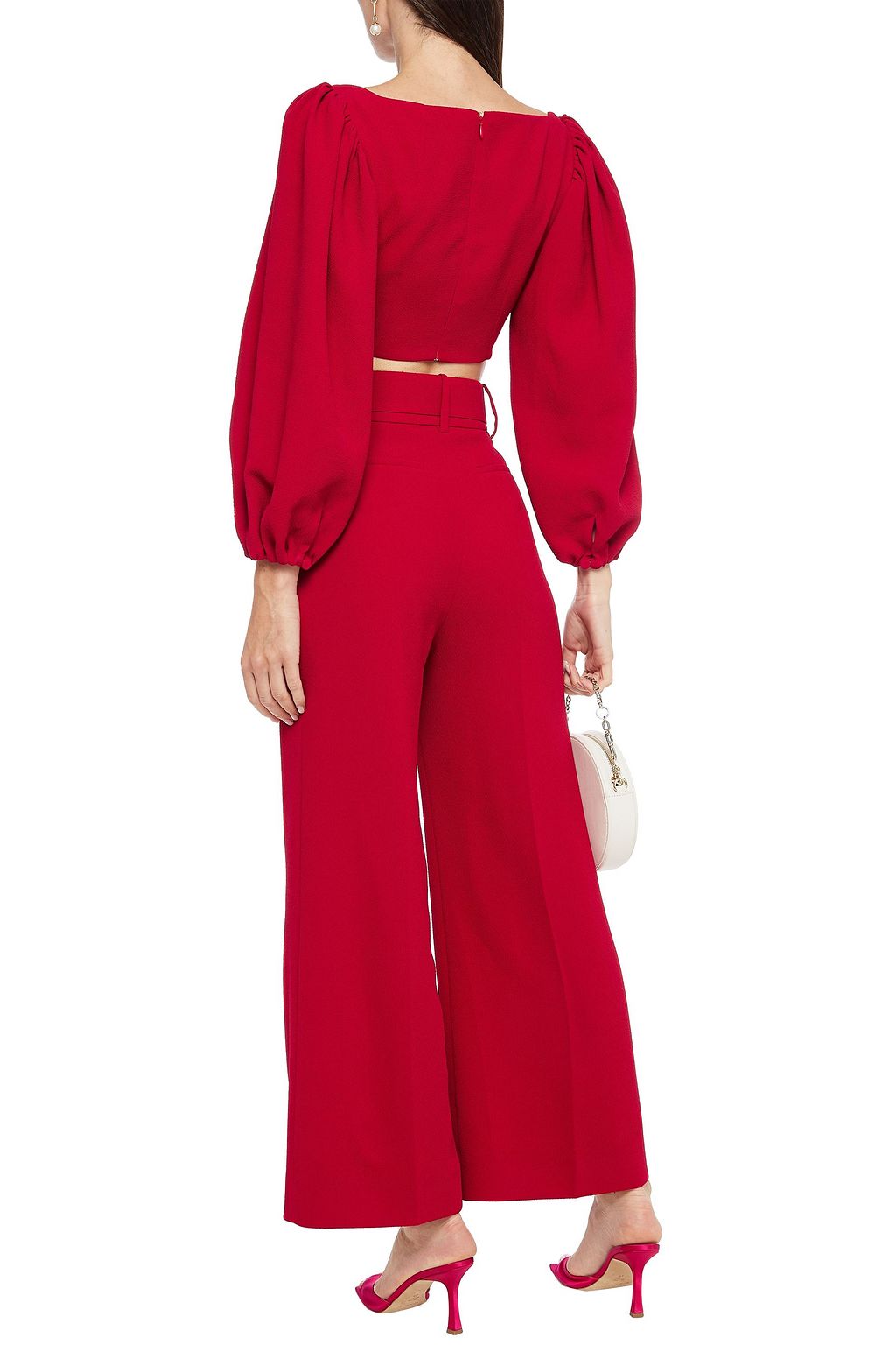 EMILIA WICKSTEAD Cropped gathered textured stretch-crepe top
