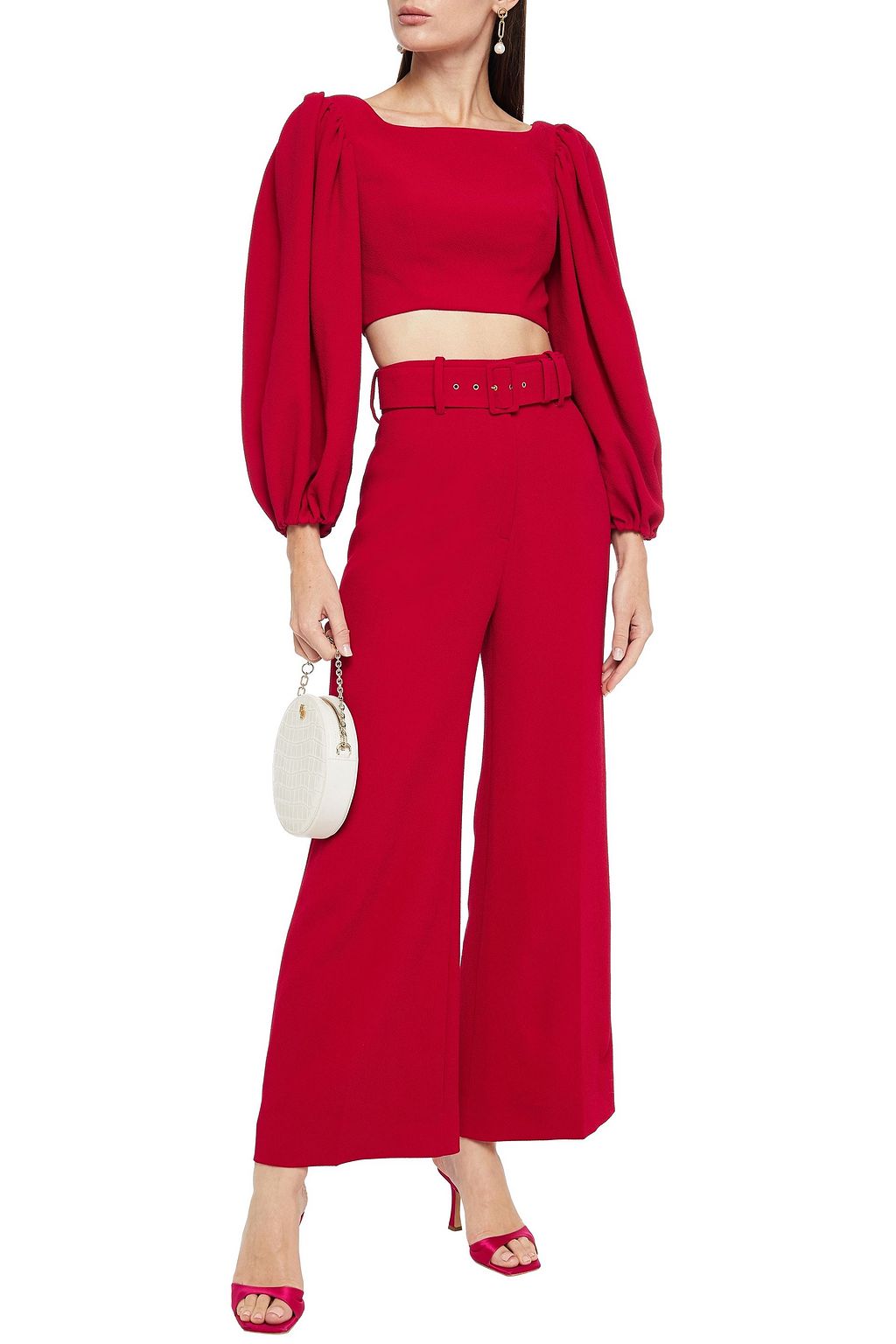 EMILIA WICKSTEAD Cropped gathered textured stretch-crepe top