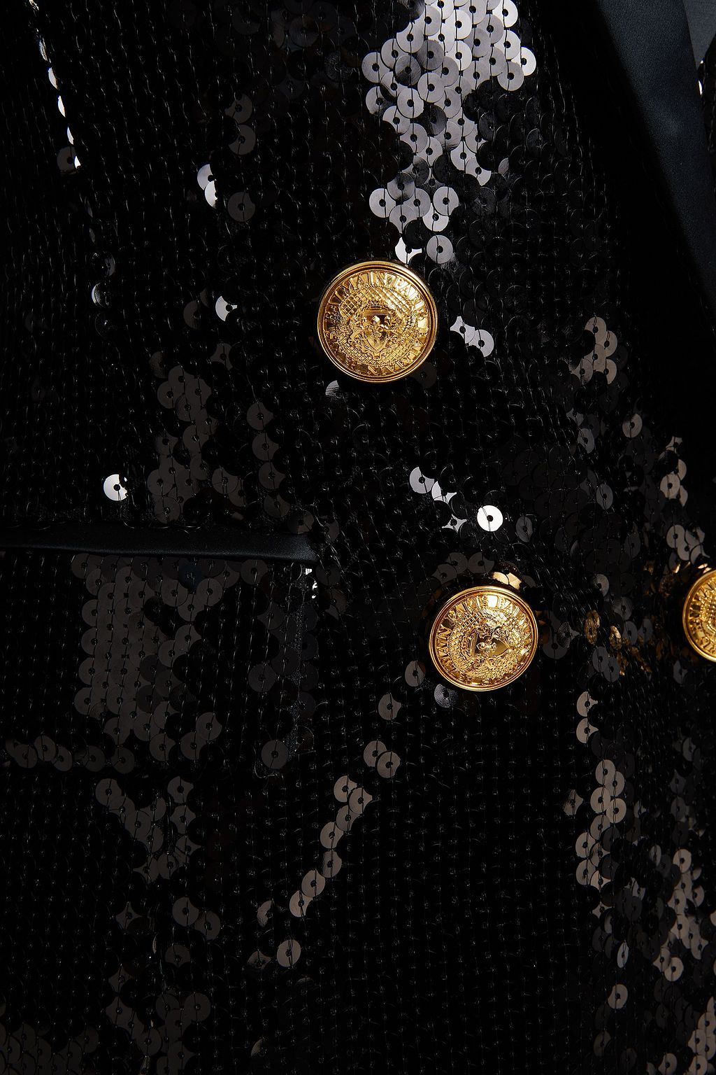 BALMAIN Button-embellished sequined tulle gown