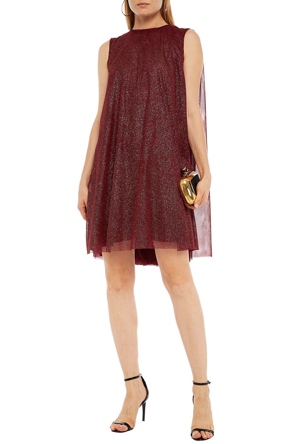 EMILIA WICKSTEAD Cape-back glittered tulle mini dress