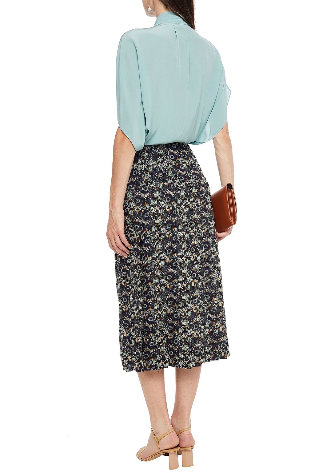VICTORIA BECKHAM Pleated floral-print silk-print silk-chiffon midi skirt