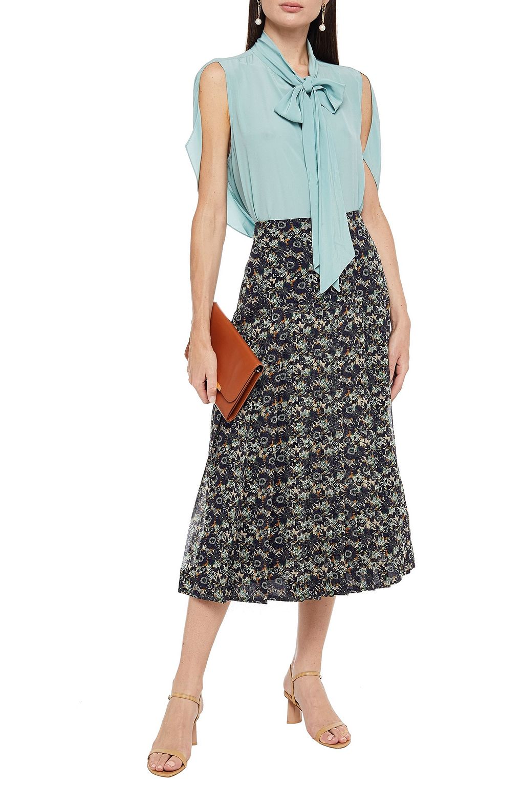VICTORIA BECKHAM Pleated floral-print silk-print silk-chiffon midi skirt