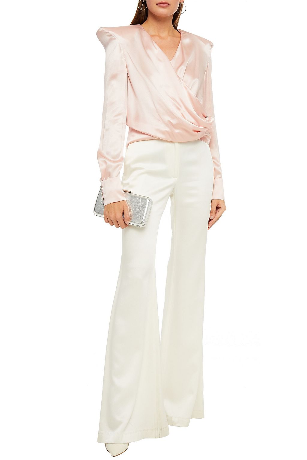 BALMAIN Wrap-effect draped silk-satin blouse
