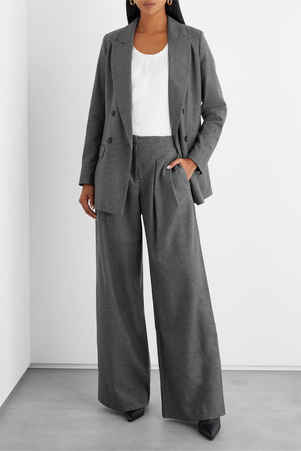 IRIS & INK Fayette double-breasted mélange flannel blazer