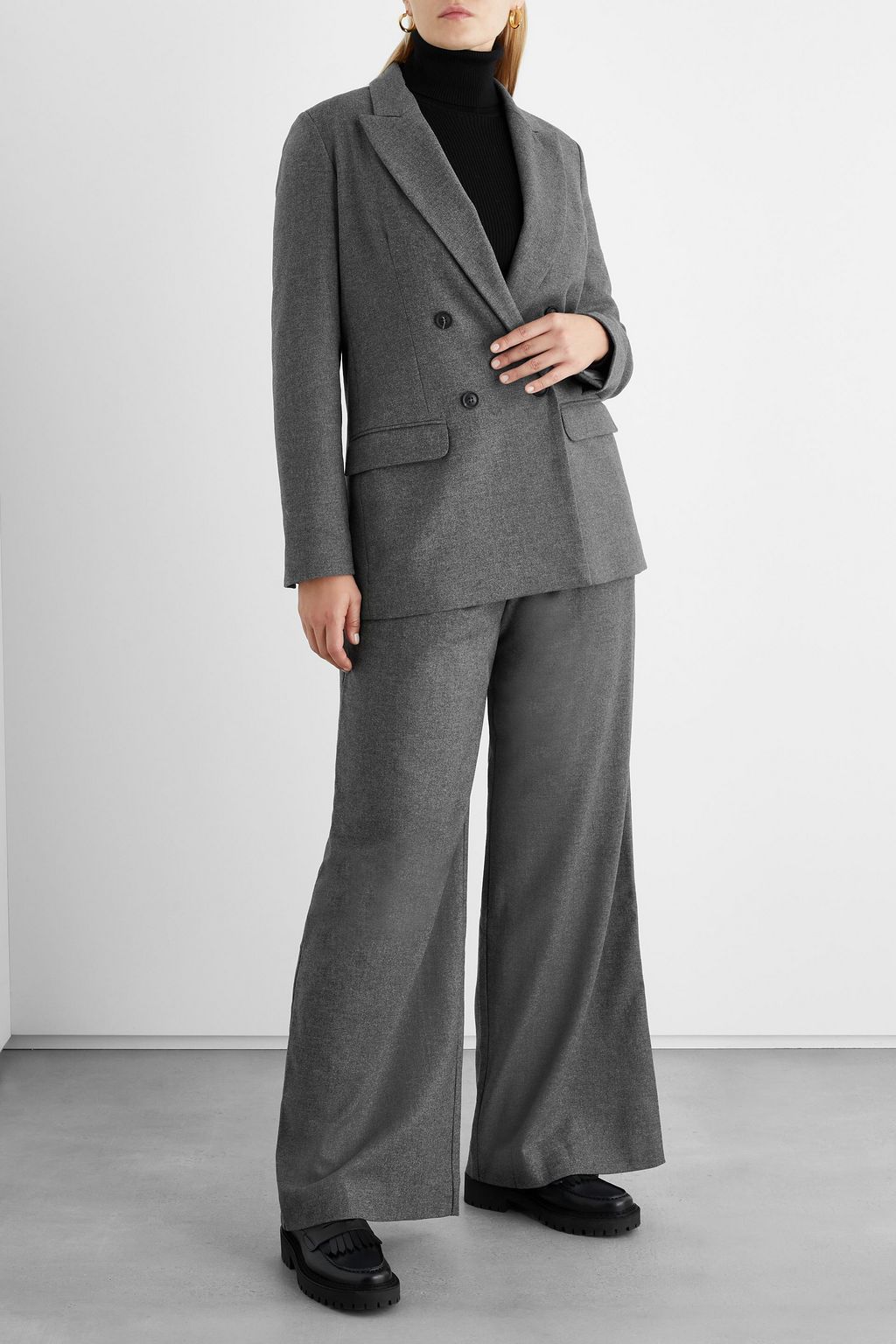 IRIS & INK Fayette double-breasted mélange flannel blazer