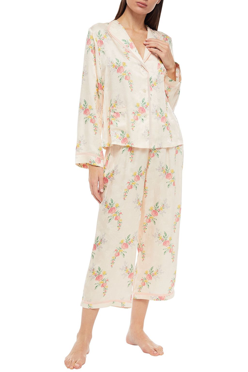 MORGAN LANE Ines floral-print satin-jacquard pajama pants