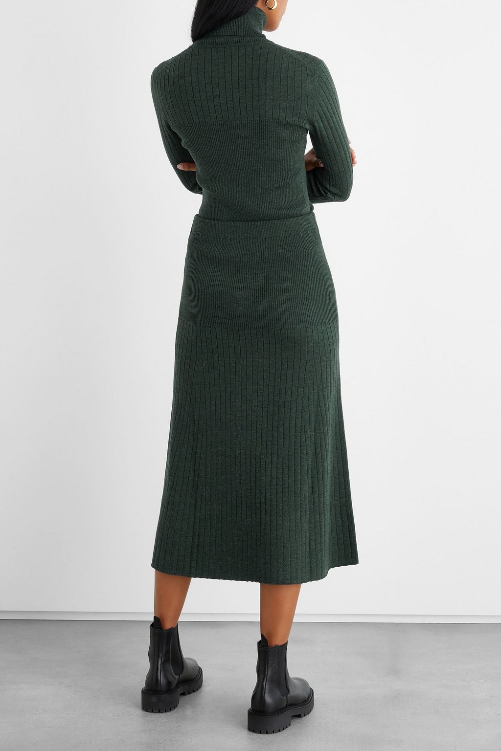 IRIS & INK Ernestine ribbed merino wool-blend midi skirt