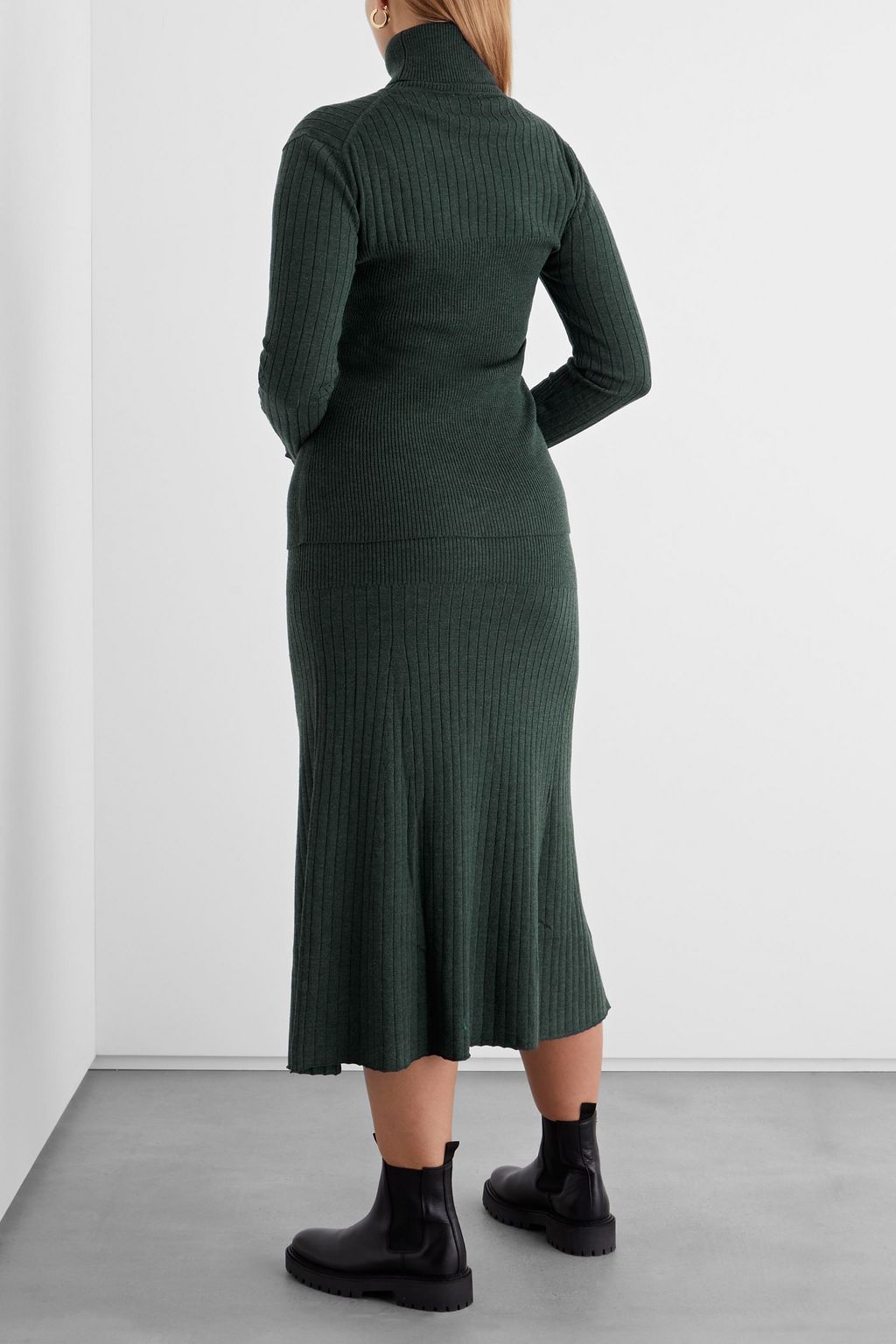 IRIS & INK Ernestine ribbed merino wool-blend midi skirt