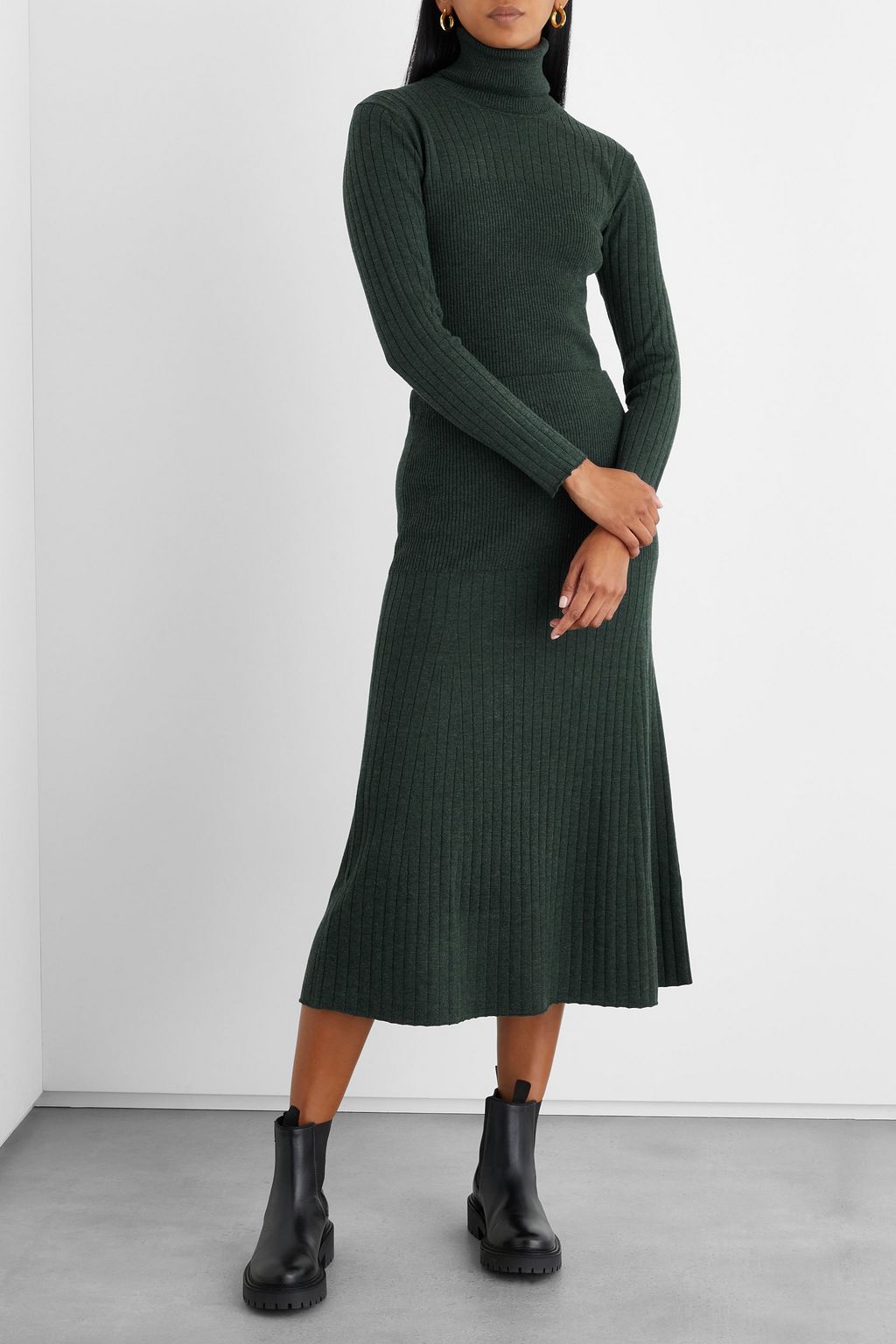IRIS & INK Ernestine ribbed merino wool-blend midi skirt