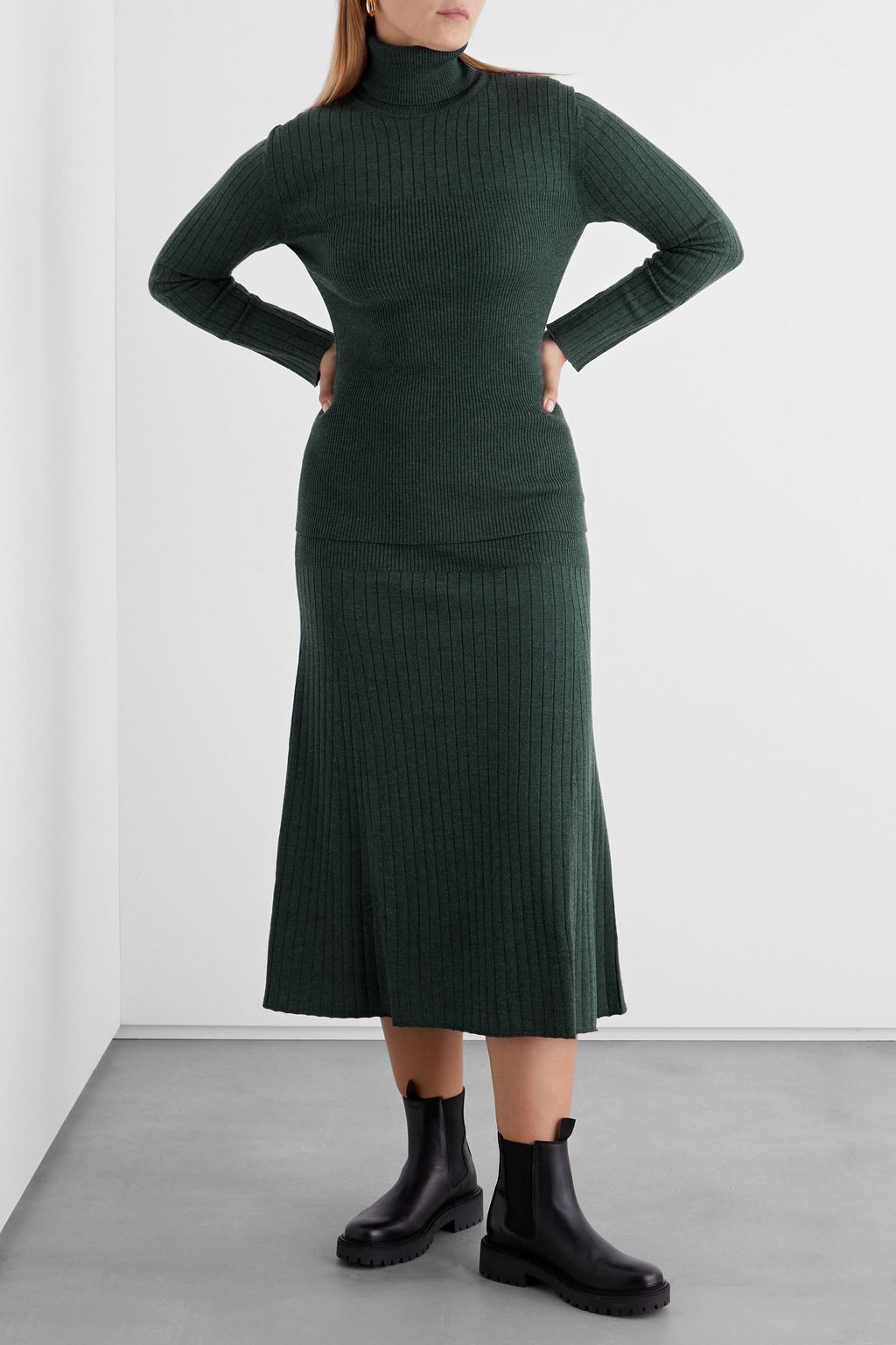 IRIS & INK Ernestine ribbed merino wool-blend midi skirt