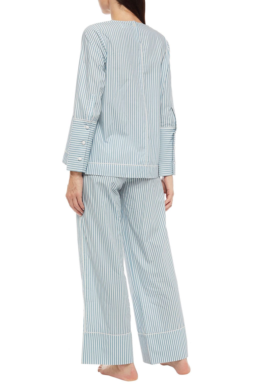 MORGAN LANE Striped organic cotton-poplin pajama top