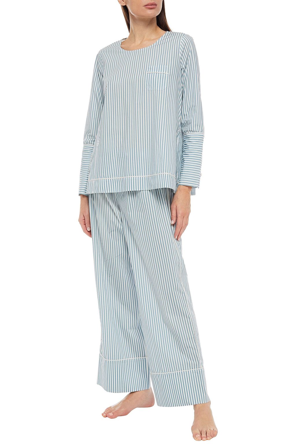 MORGAN LANE Striped organic cotton-poplin pajama top