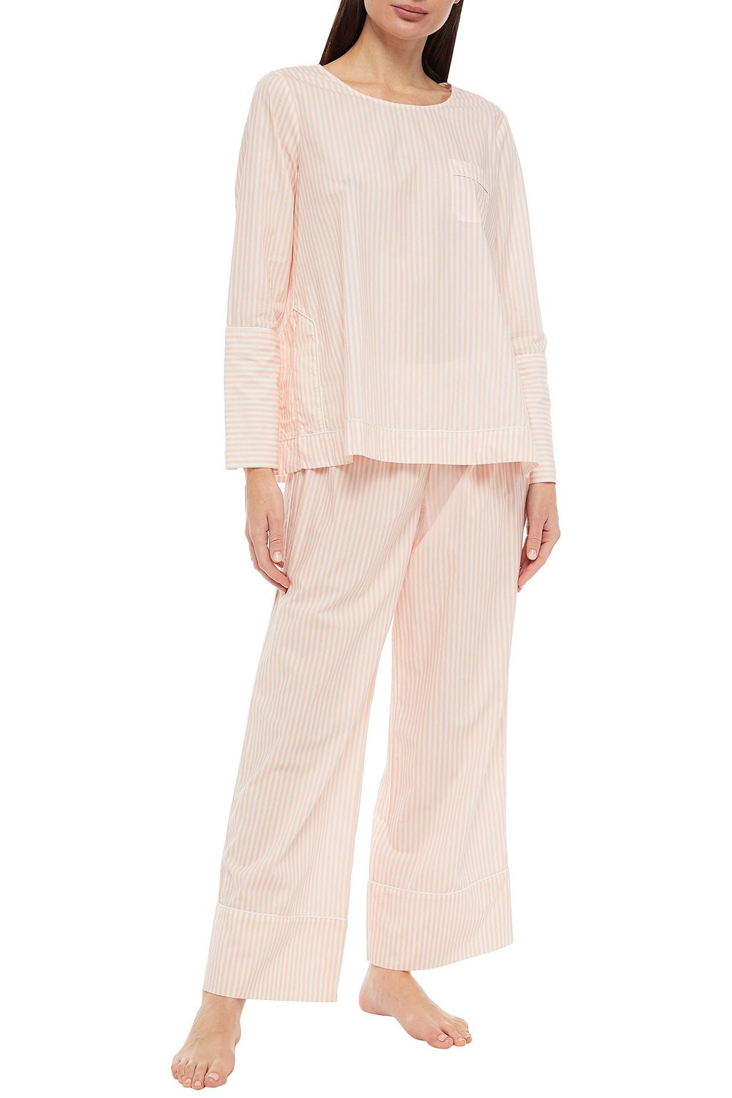MORGAN LANE Striped organic cotton-poplin pajama pants