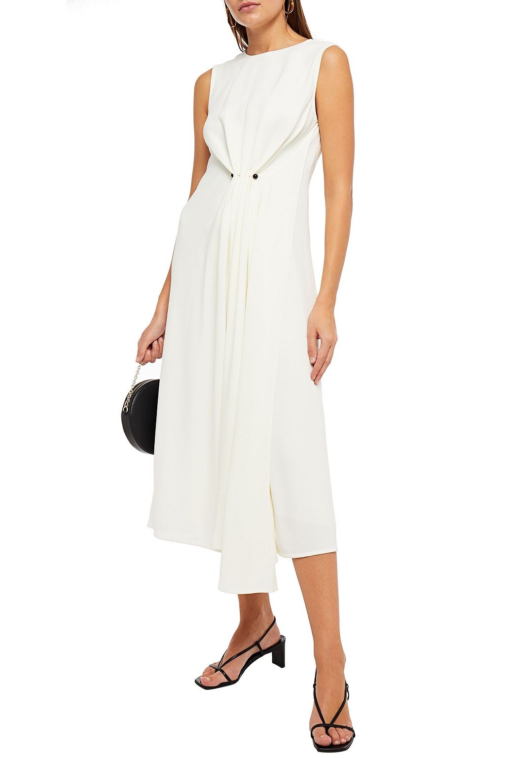 VICTORIA BECKHAM Gathered barbel-embellished crepe midi dress