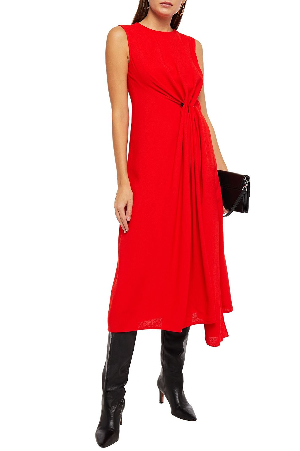 VICTORIA BECKHAM Gathered barbel-embellished crepe midi dress