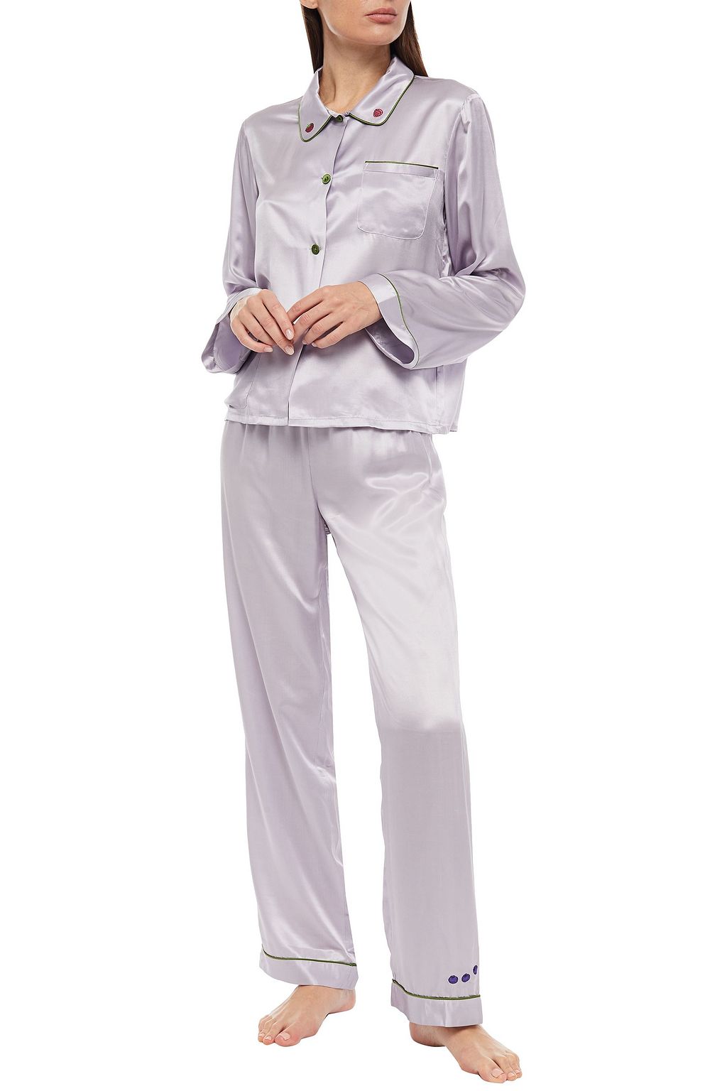 MORGAN LANE Ruthie embroidered charmeuse pajama top