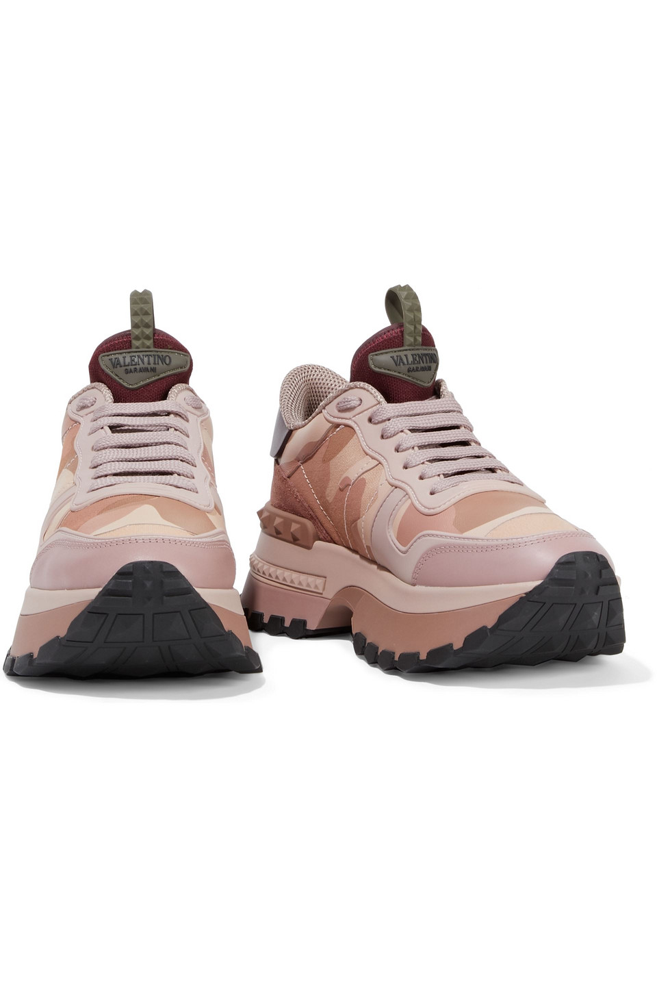 Valentino Garavani Rockrunner Printed Canvas, Leather And Suede Sneakers In  Antique Rose | ModeSens