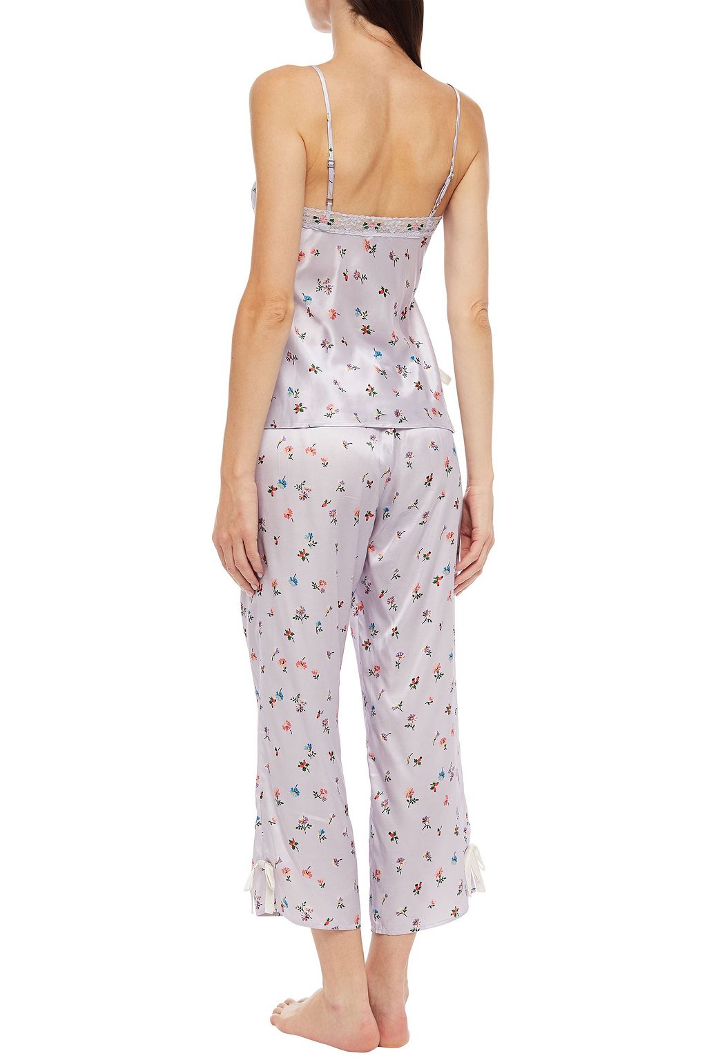 MORGAN LANE Petal cropped embellished floral-print satin pajama pants