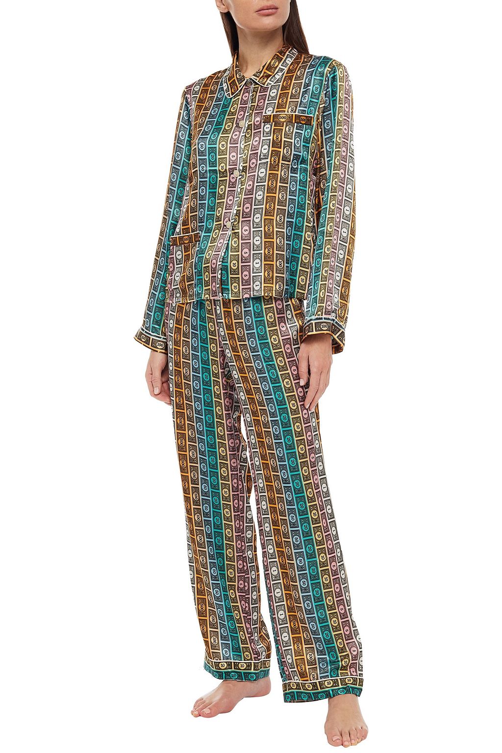 MORGAN LANE Printed satin pajama pants