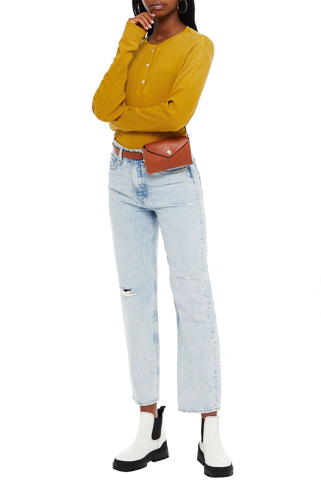 RE/DONE BY HANES Waffle-knit cotton-jersey top