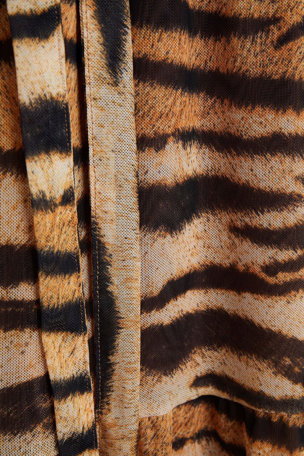 BAUM UND PFERDGARTEN Jeovanna gathered tiger-print stretch-mesh midi wrap skirt