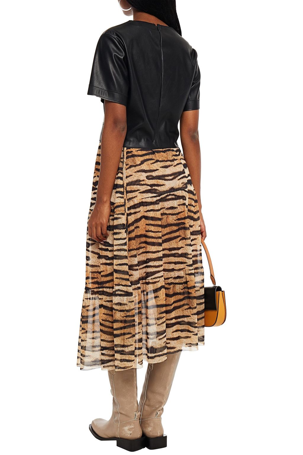 BAUM UND PFERDGARTEN Jeovanna gathered tiger-print stretch-mesh midi wrap skirt